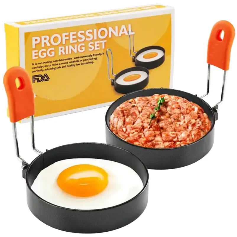 Wholesale 2-Piece Nonstick Stainless Steel Egg Ring Set Round Fried Egg Mold with Folding Handle for Restaurant