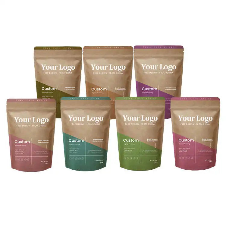Stand up Zipper Brown Kraft Paper Resealable Ziplock Heat Sealable Food Storage Doypack Packaging Pouches Bag