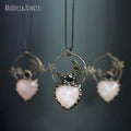 NM48694 Soldered Jewelry Raw Rose Quartz Crystal Heart Shape Moon and Star Pendant Leather Rope Necklace Antique Bronze Plated