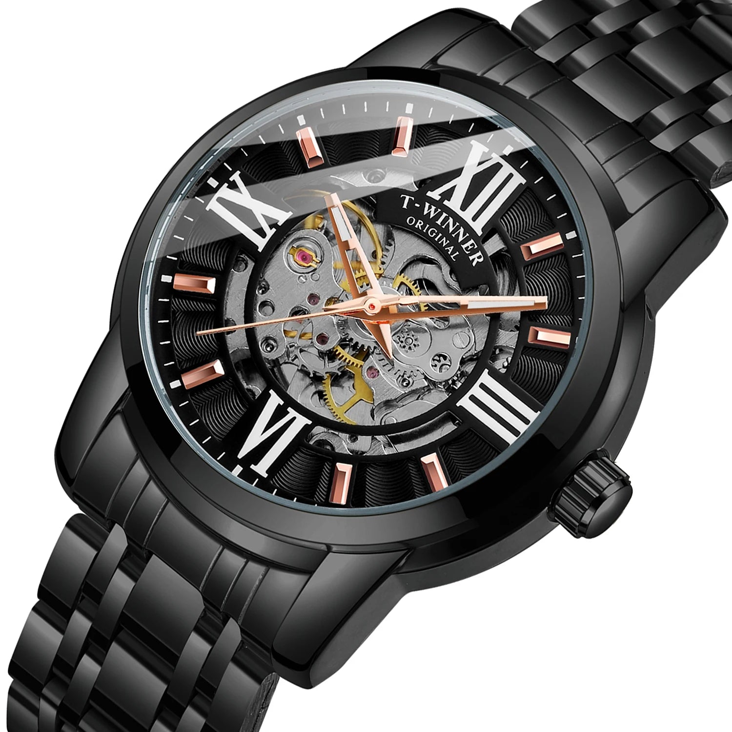 Relogio Masculino Last Design T-winner Watches Men Fashion Roman Number Visible  Automatic Mechanical Skeleton Metal Watch Man