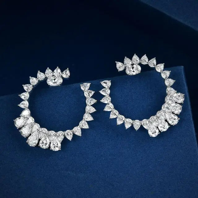 925 Sterling Silver Pear C Shape Cubic Zirconia Open Hoop Earrings for Women