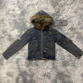 DENIMGUYS Men's Denim Jacket Personalized Customized Hip Hop Style Men Vintage Y2k Distressed Bomber Jacket With Fur Hood