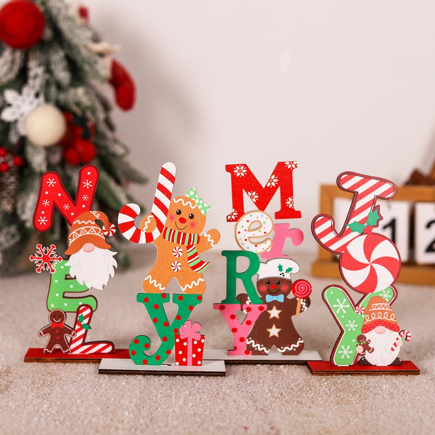 Wooden Christmas Gingerbread Doll Home Bedroom Decor for Joy Noel Desktop Ornament Christmas Figurine & Toy