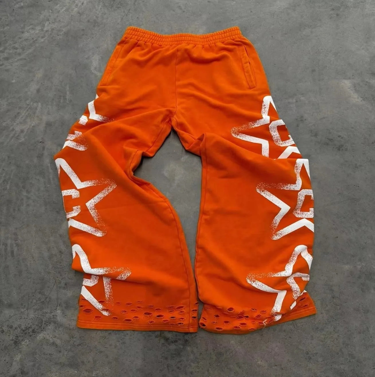 OEM Custom Screen Print 100% Cotton Stacked Baggy Oversized Heavy Weight Mens Wide Leg Distressed Sweatpants