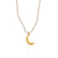 Chris April in Stock 316L Stainless Steel Gold Plated Natural Freshwater Baroque Beads Chain Moon Pendant Necklace