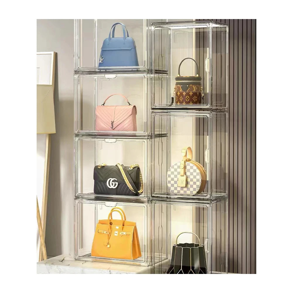 Clear PET Injection-Molded Rectangle Folding Display Case for Collectibles Handbags Eco-Friendly Bag Organizer Storage for