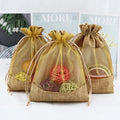 Recyclable Organza Window Jute Sack Burlap Drawstring Bag Custom Gift Bags with logo