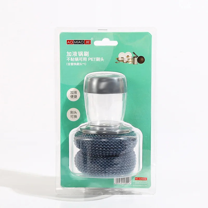 Tchen Soap Dispensing Palm Scrubber Drip Tray Wash Brush for Dish Pots Pans Sink Cleaning