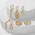 6Pcs Stylish 18K Gold Plated Chain Earrings with Zircon Crystals Perfect Gift for Her Earrings Set