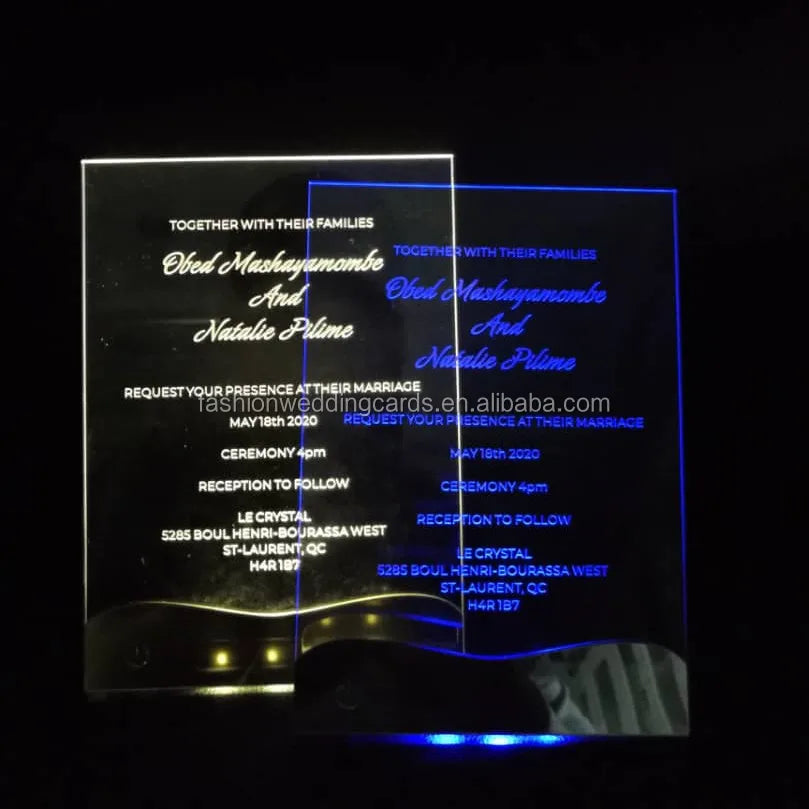 Custom Creative LED Acrylic Wedding Invitation Card Acrylic Birthday Party Invitation with Envelope
