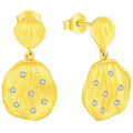 Trendy Designer  925 Sterling Silver 18K Gold Plated Matte Textured Petal Drop Earrings Embedded CZ Statement Dangle Jewelry