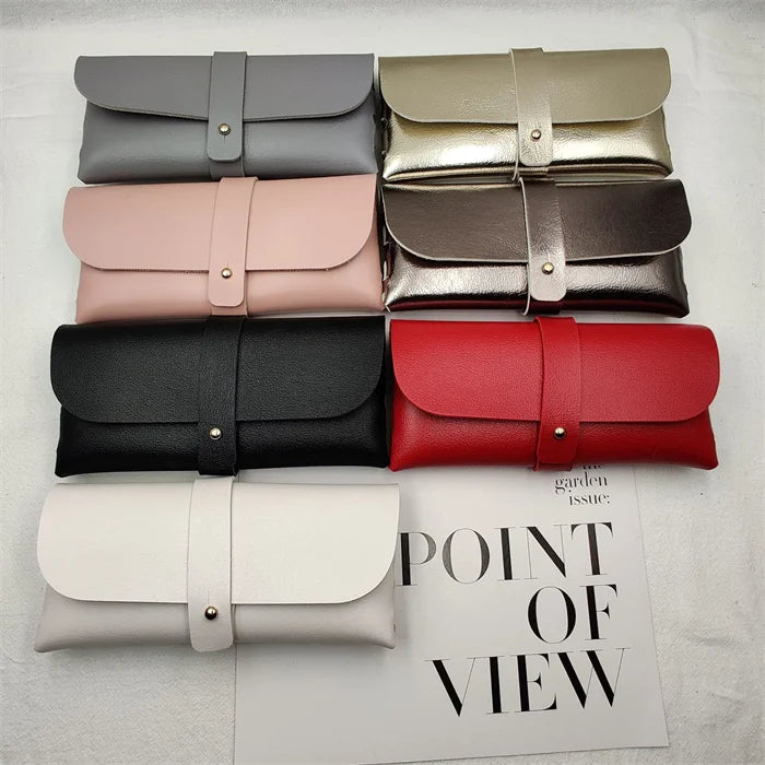 Factory Stock Wholesale Cheap Custom Logo Rectangle Sunglasses Case Snap Button Flip Soft Pu Leather Myopia Glasses Storage Bag