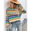 Girl Knitted Women Block Stripe Long Sweater Pullover Fall Winter Cute Clothing Women's Custom Round Sweaters