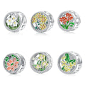 Elegant Flowers Charm Authentic 925 Sterling Silver Enamel Lovely Plants Fine Beads for DIY Charms Bracelet Women Jewelry Making