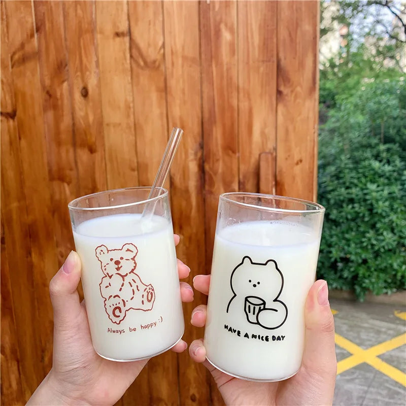 SOLHUI Korean Ins Cute Girl Heart Brown Bear Drink Bear Glass Heat-resistant Milk Cup Breakfast Cup