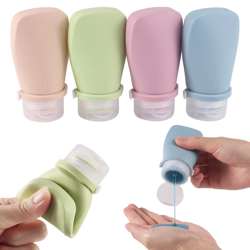 Mimi 2oz 60ml Refillable Silicone Gel Empty Travel Shampoo Container Bottle Silicone Squeezable Travel Toiletries Bottles
