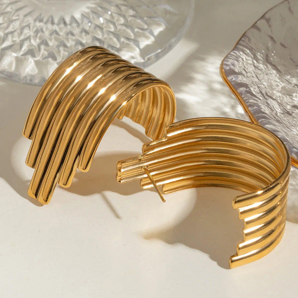 Vintage Irregular Jewelry Women Earrings Tarnish Free Jewelry 18k Gold Plated Stainless Steel Classic Multi Layer Hoop Earrings