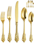 Retro Dinewere Set Gold Table Cutlery Wedding Bulk Flatware Golden Fancy Silverware