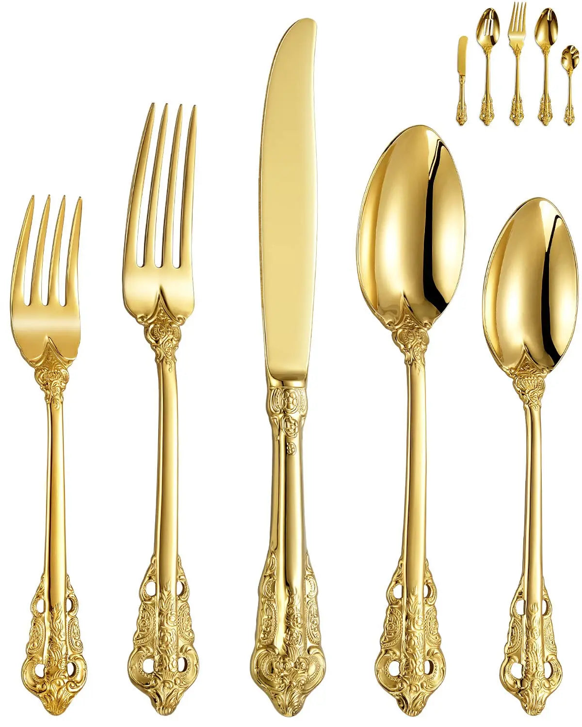 Retro Dinewere Set Gold Table Cutlery Wedding Bulk Flatware Golden Fancy Silverware