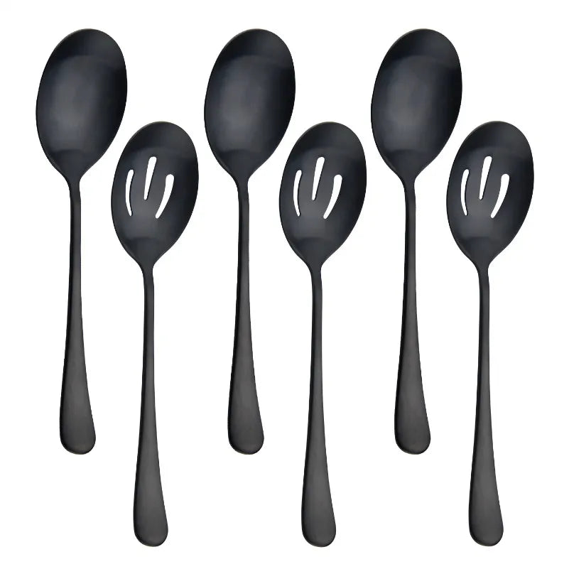 PVD Matte Black Buffet Serving Spoon for Banquet Stainless Steel Slotted  Spoon