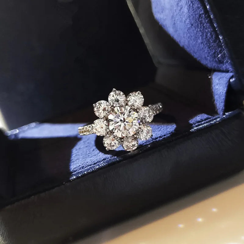 Custom Sunflower 2 Carat Diamond Ring Price 925 Silver Ring With Moissanite Diamond Full Zircon Ring