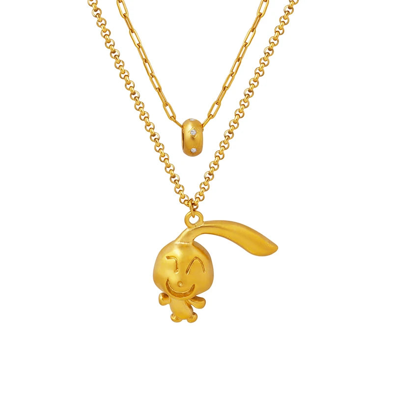 Dropshipping Cartoon Rabbit Necklace Pendant Double Layered Zircon Necklace