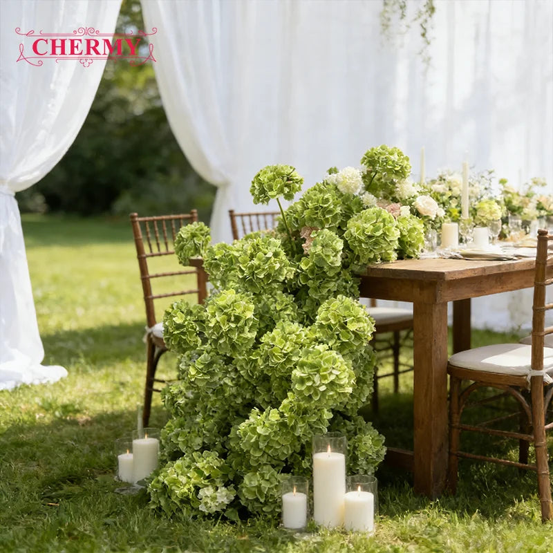 Dalian Chermy Good Quality Artificial Flower 3D Real Touch Latex Flower Green Hydrangea Artificial Flower for Wedding Decoration