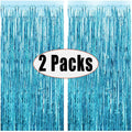2pcs 3ft X 8.3ft Light Blue Metallic Tinsel Foil Fringe Curtains Photo Booth Props for Birthday Wedding Engagement Bridal Shower
