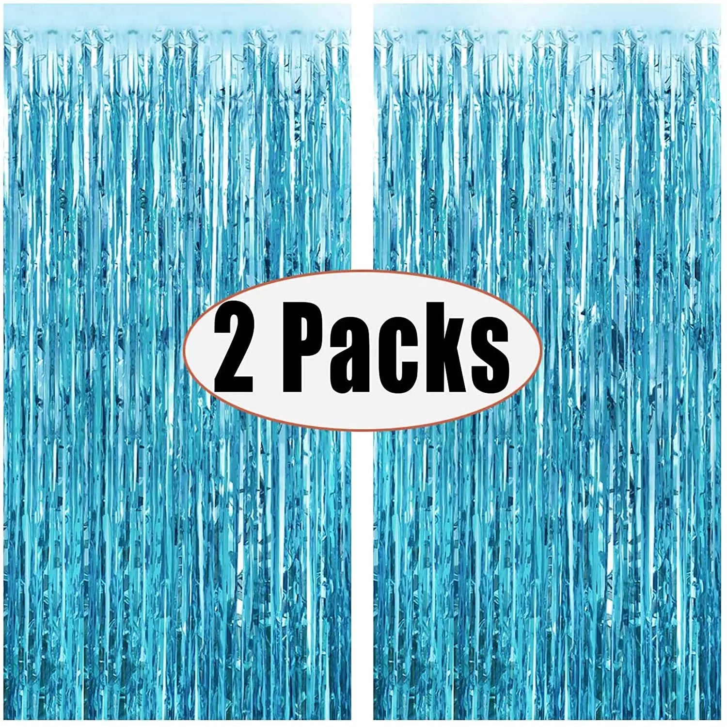 2pcs 3ft X 8.3ft Light Blue Metallic Tinsel Foil Fringe Curtains Photo Booth Props for Birthday Wedding Engagement Bridal Shower
