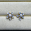 New White Flower Earrings 6-7MM High Quality Freshwater Pearl Earrings Retro Stud Earrings Luxury AAAA Grade Silver Plated