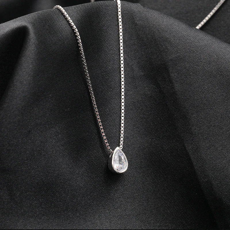Minimalist Jewelry Teardrop Shape Zircon Necklace 925 Sterling Silver Oval CZ Pendant Necklace Girls Engagement Birthday Gift