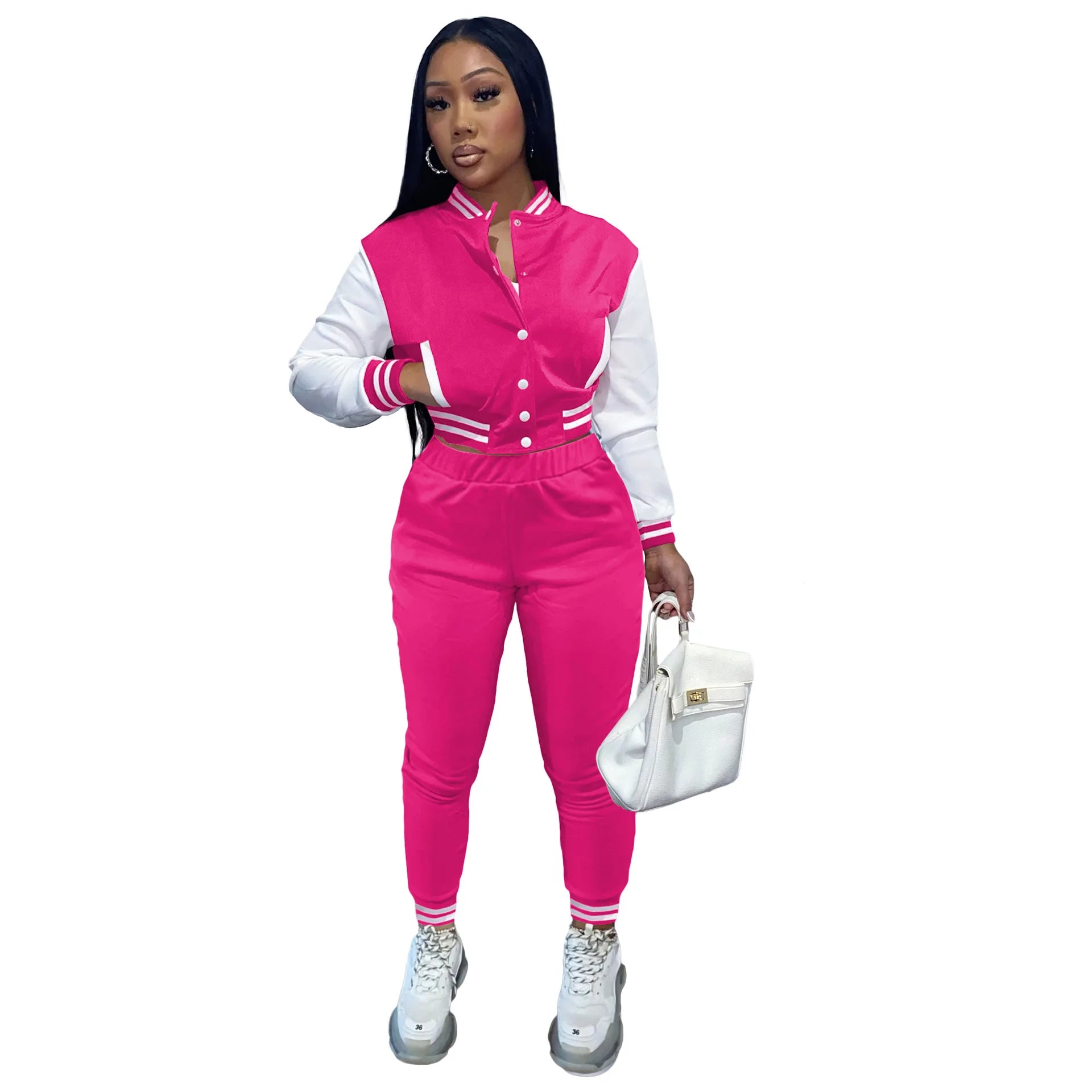 Fall Clothing Women's Casual Jackets Winter Outdoor Baseball Jackets 2 Piece Pants Set Sports Wear Ladies Leather Outfits