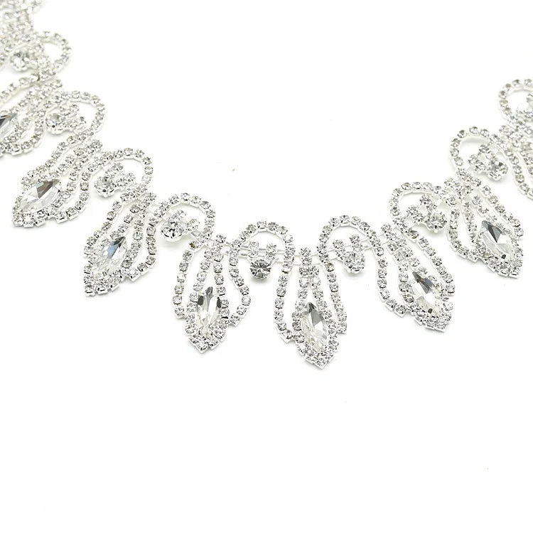 Wholesale Rhinestone Cup Chain Trim Sew on Diamond Twisted Chains Tassel Applique for Wedding Clothes Decorator Crystal Chains