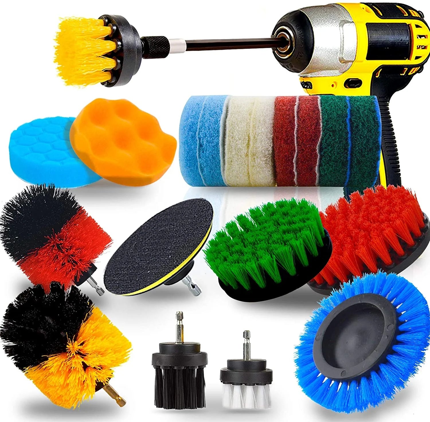 Premium Scrub Pads & Sponge With Extend Long Attachment Power Scrubber Brush Cleaning for Grout Tiles 20 Piece Power Brush
