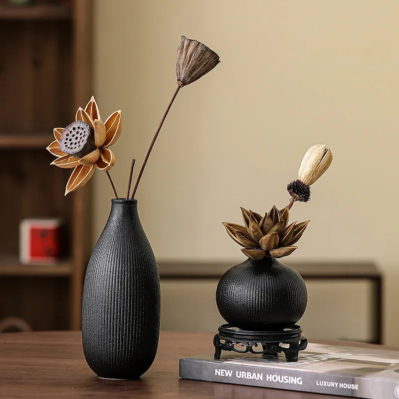 Advanced Sense Black Ceramic Vase Vintage Art Deco Matt for Home Decor New Cross-Border Dried Flower Tabletop Display TV Cabinet