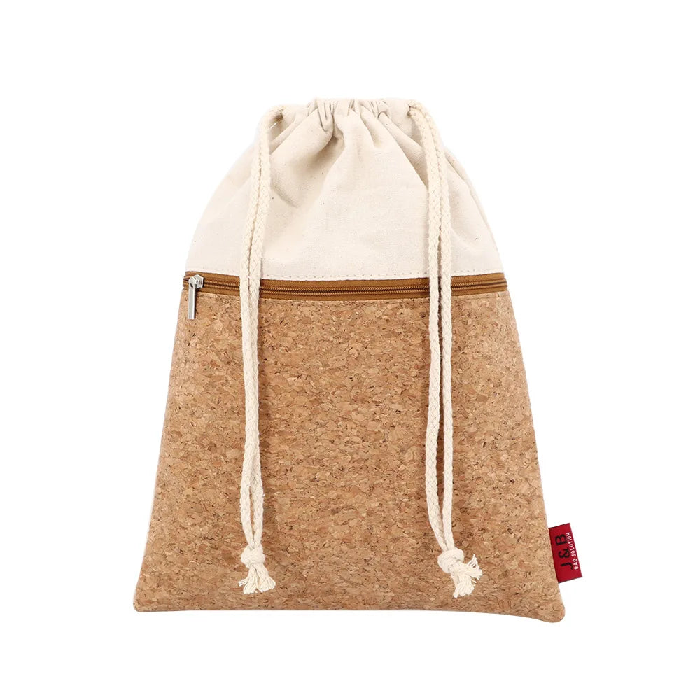 Wholesale OEM Cork Drawstring Bags Pocket Natural Cotton Canvas Gift Pouch Makeup Bag Drawstring Packaging Bag