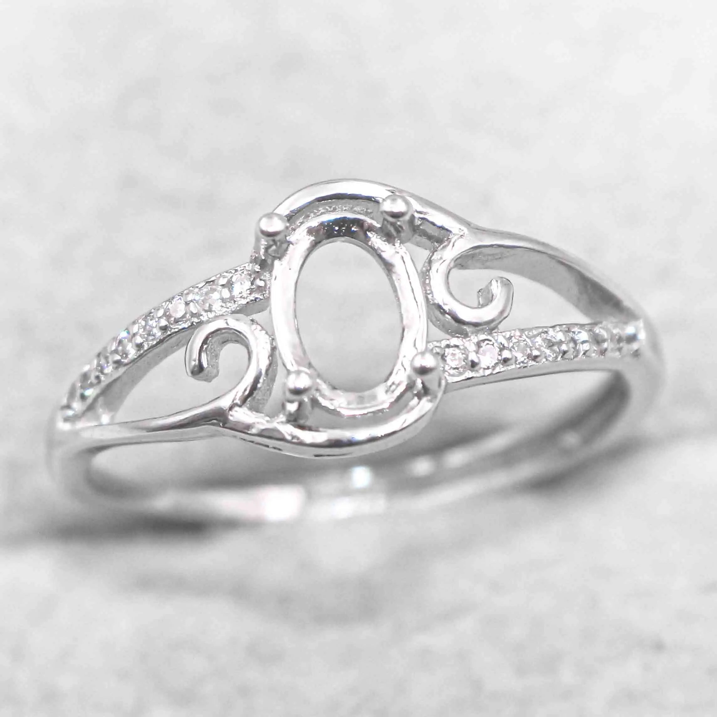 Sterling Silver 5*7mm Semi Mount Ring Empty Frame Blank Support Claw Setting S925 Base Holder Without Center Stone for DIY Inlay