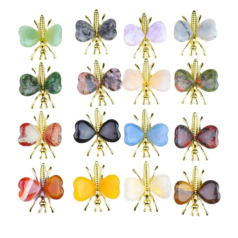 40mm Natural Stone Butterfly Cyrstal Home Decoration Healing Gemstone Animal Craving With Alloy Findings