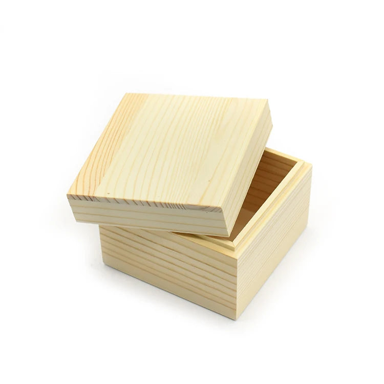 Pine Wood Crafts Storage Box 10*10*8cm Square Packaging Gift Travel Soap Box With Lid