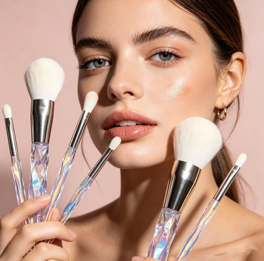 Premium Crystal Makeup Brush Set - Synthetic & Nylon Brushes for Eye Face Foundation & Blush - Wholesale Cosmetic Brush Kit