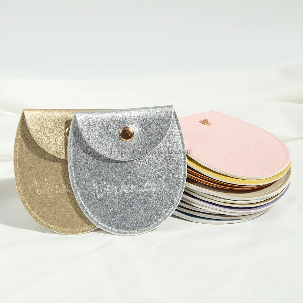 Luxury Oval Golden Gift Jewellery Bag Waterproof Silver Pu Leather Snap Button Jewelry Pouch for Earrings