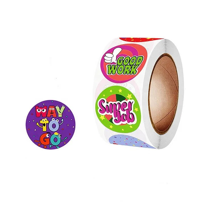 Custom 500pcs Roll Cute Fun School Reward Paper Sticker Labels for Kids Children's Stickers