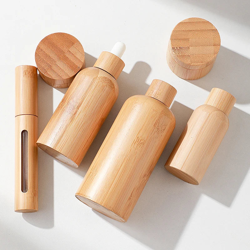5ml-100ml Bamboo Wooden Case Glass Dropper Bottle Essential Oils Bottles for Health Personal Care With Screw Cap