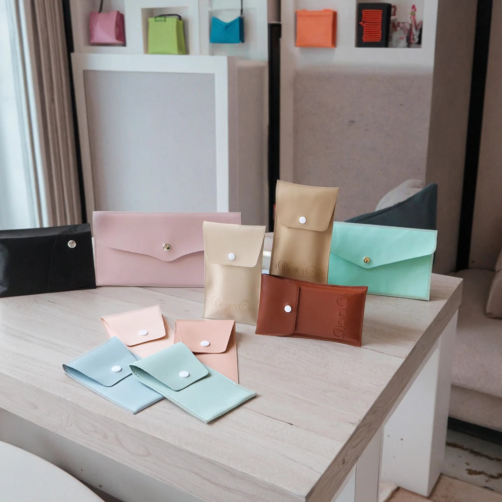Leather Jewelry Packaging Pouch With Button Luxury Pu Leather Flap Bags for Makeup Brushes