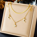 New Design Stainless Steel Star and Moon Pendant Necklace Tarnish Free 18k Gold Plated Double Layer Necklace for Women Lady