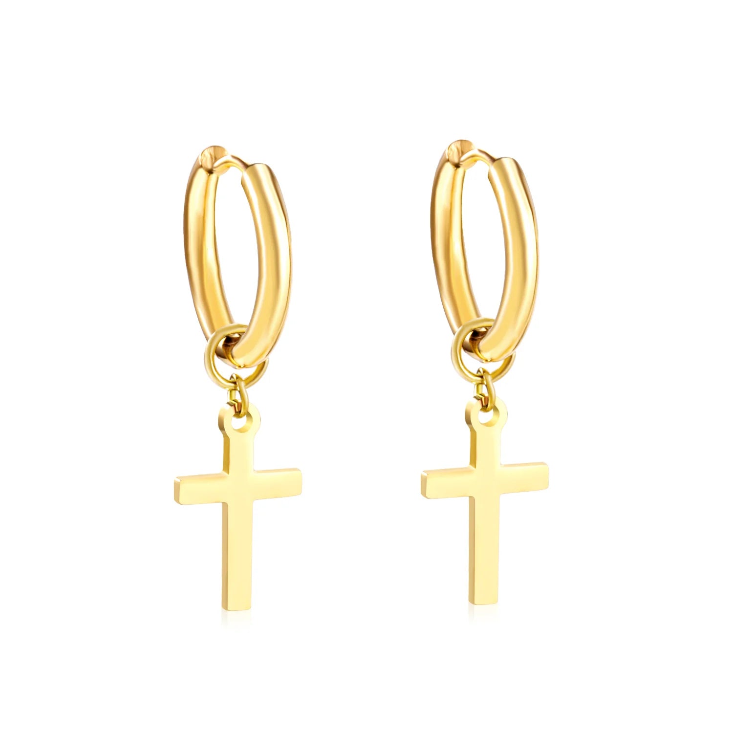 Luxury Simple Fashion Cross Stainless Steel Hoop Earrings for Men Women