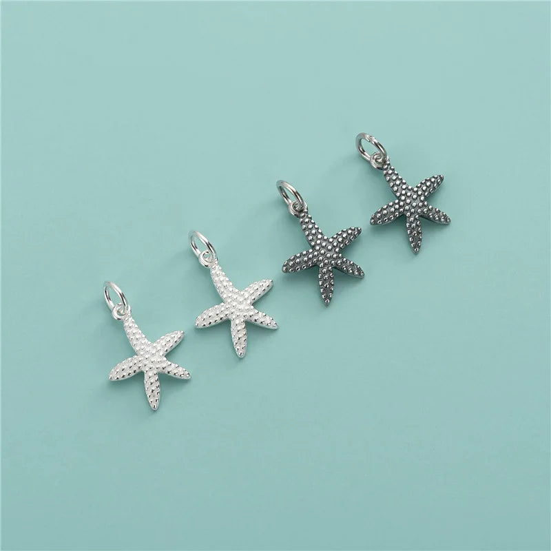 Simply Cute Starfish Charm Pendant 925 Sterling Silver Black Starfish Pendant for Bracelet Necklace Making