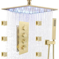 16-Inch Luxury LED Rainfall Thermostatic Brass Shower System Single Handle Jet Massage Chrome Finish Brushed Gold Complete Set