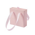 Customize Gift Packaging Pink Ribbon Handle Decoration Sliding Empty Pink Cardboard Jewelry Storage Box With Black Sponge Insert