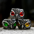 OLAN Wholesale Fashion Jewelry Vintage Owl Design Gemstone Inlay Stainless Steel Rings for Men